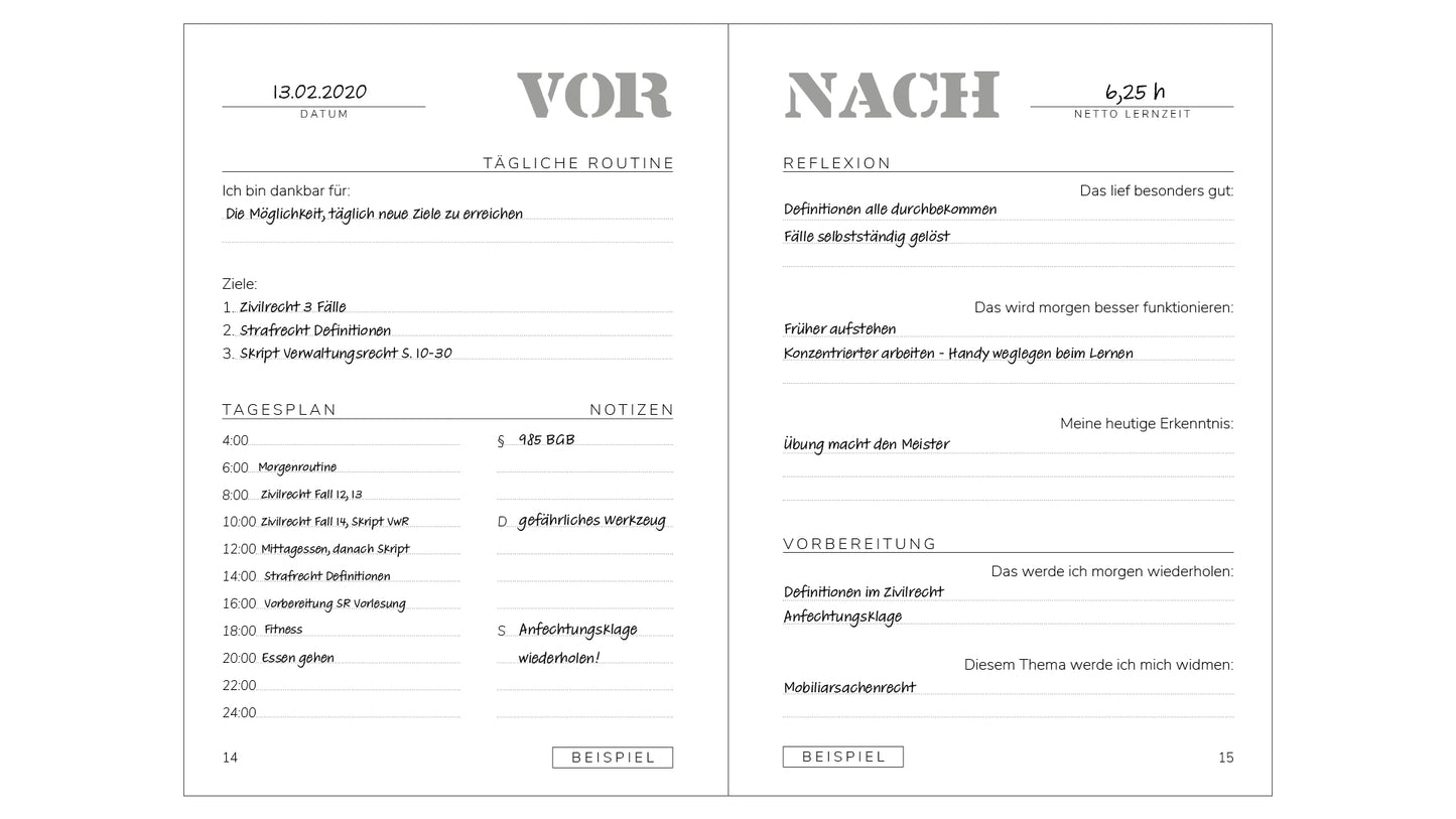 Notizbuch für Juristen und Referendare Plan für Referendariat 18 punkte