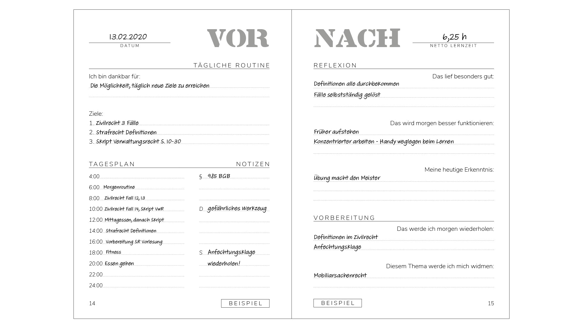 Notizbuch für Juristen und Referendare Plan für Referendariat 18 punkte